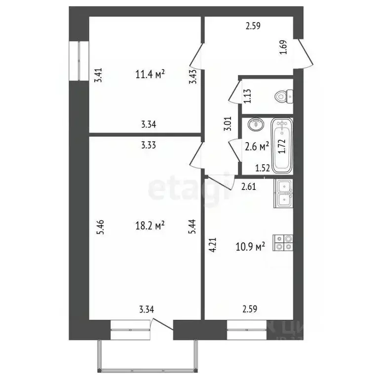 2-к кв. Вологодская область, пос. Огарково 22А (52.2 м) - Фото 2