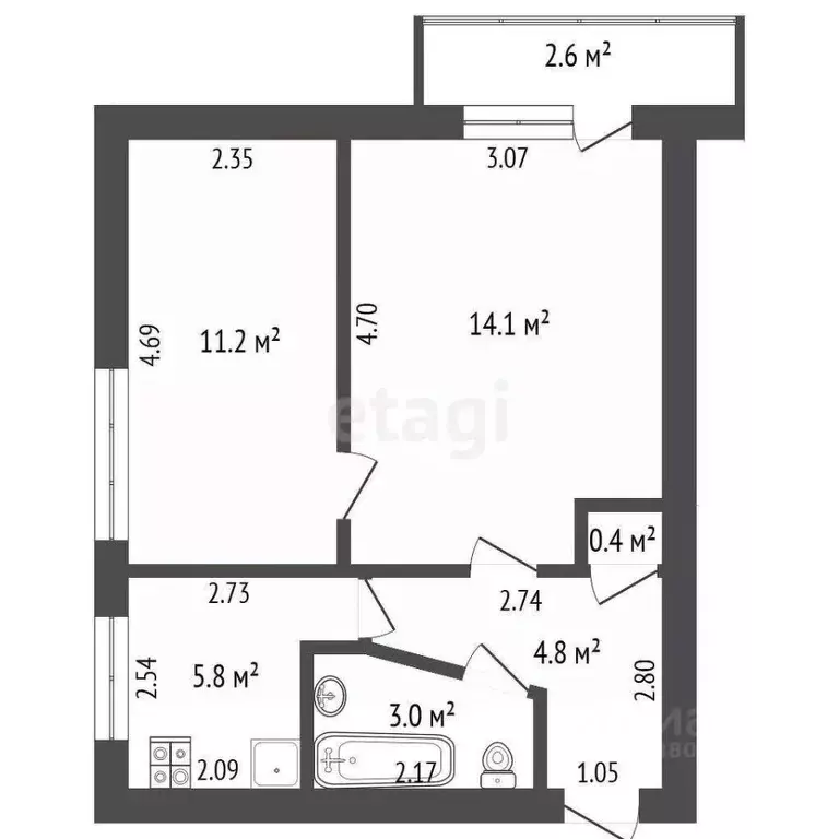 2-к кв. Ростовская область, Ростов-на-Дону Токарная ул., 80/6 (40.0 м) - Фото 1