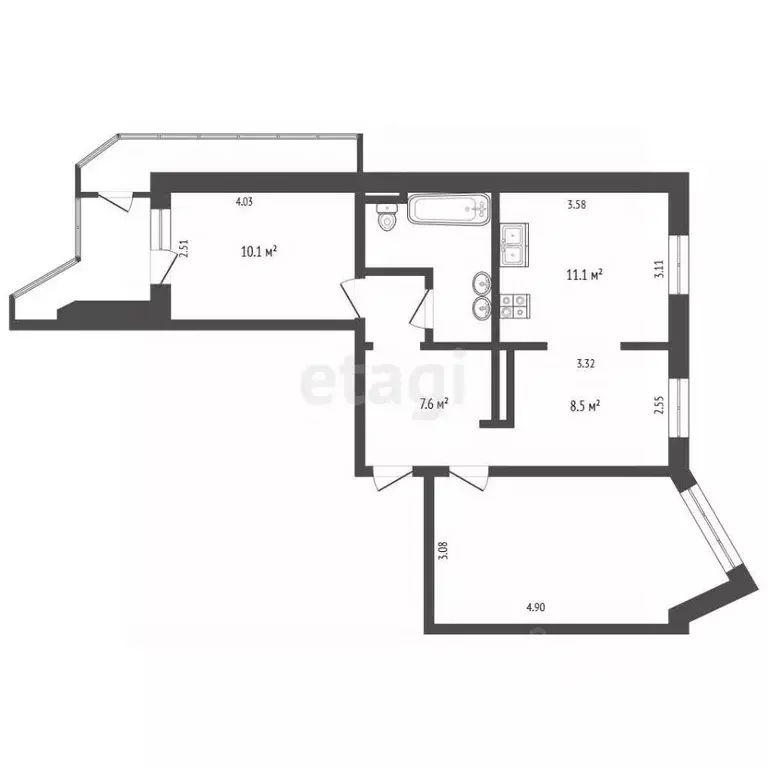2-к кв. Архангельская область, Архангельск ул. Прокопия Галушина, 24к1 ... - Фото 1