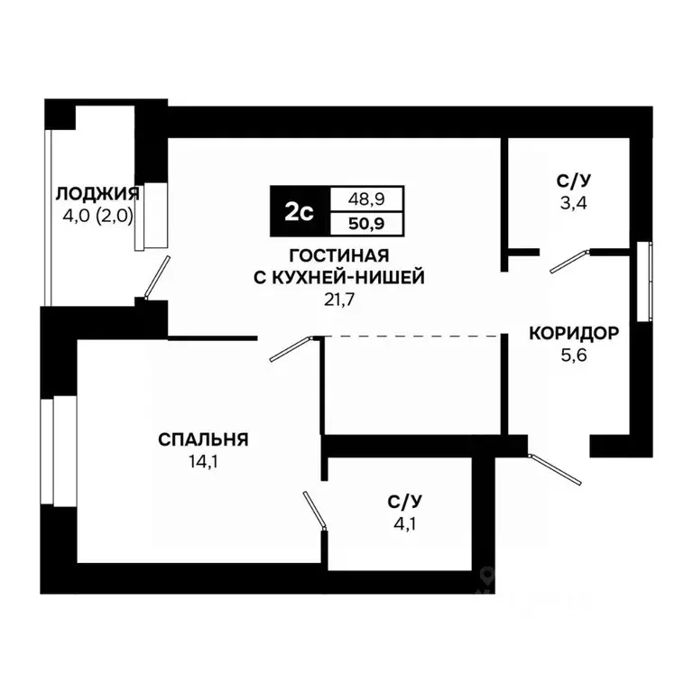 2-к кв. Новосибирская область, Кольцово рп ул. Благовещенская, 2 (50.9 ... - Фото 0