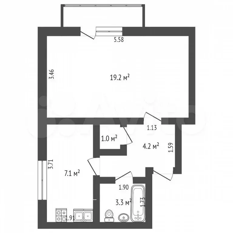 1-к. квартира, 35,6 м, 1/5 эт. - Фото 0