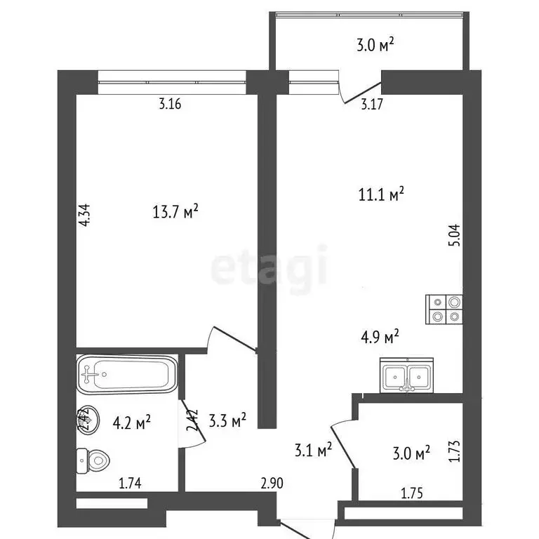 1-комнатная квартира: Тюмень, улица Павла Фитина, 3 (43 м) - Фото 1