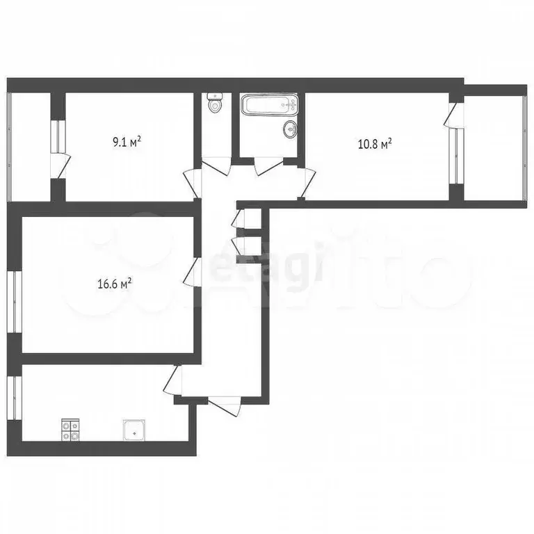 3-к. квартира, 60,5 м, 9/9 эт. - Фото 0