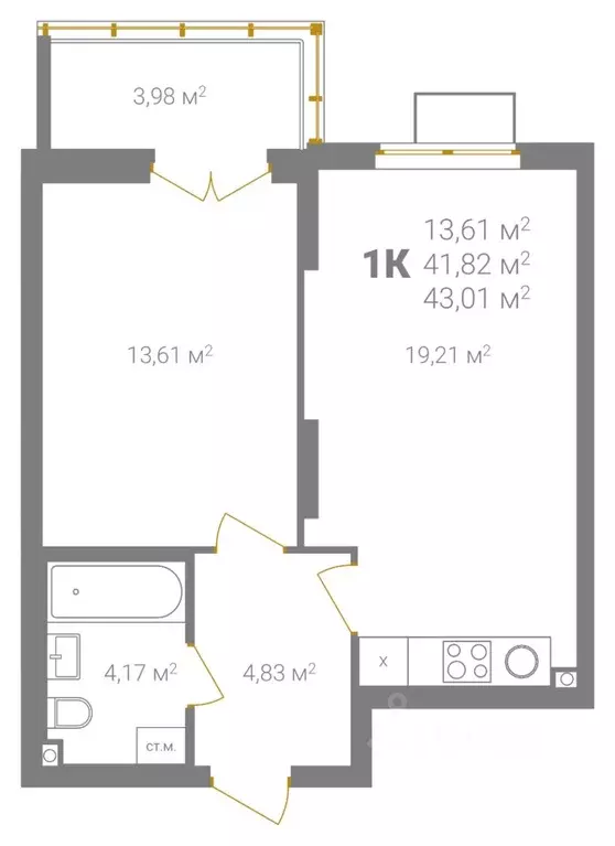 1-к кв. Нижегородская область, Нижний Новгород Ветеринарная ул. (43.01 ... - Фото 2