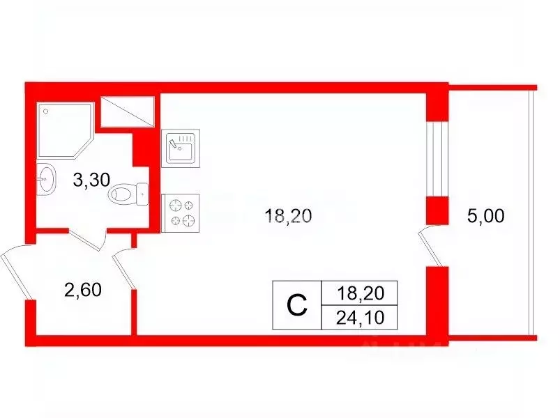 Студия Санкт-Петербург Фарфоровская ул., 3к2 (24.1 м) - Фото 2