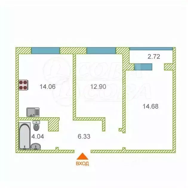 2-к кв. Тюменская область, Тюмень ул. Новоселов, 113 (52.0 м) - Фото 1