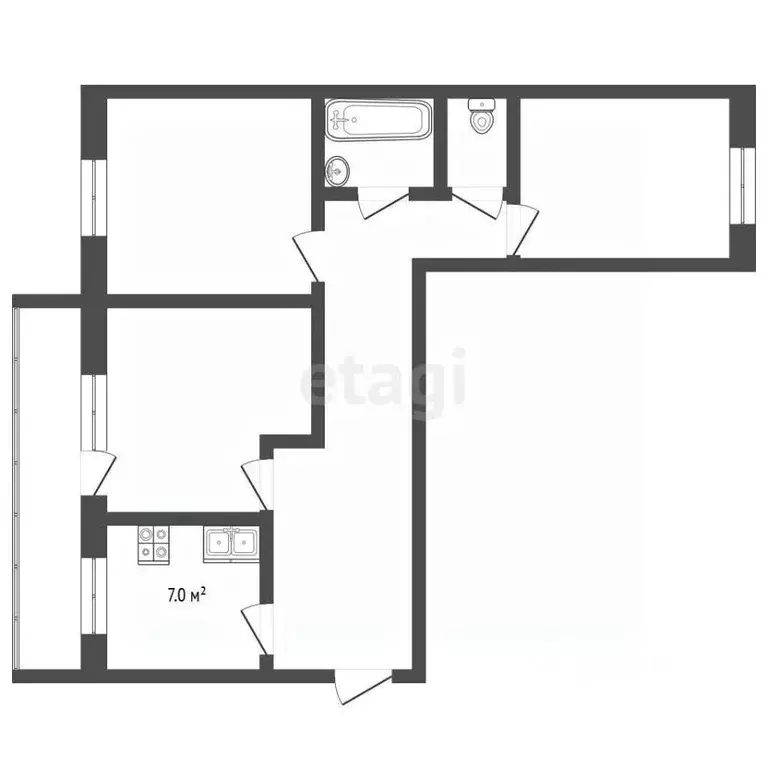 3-к кв. Томская область, Томск просп. Мира, 3 (65.0 м) - Фото 2