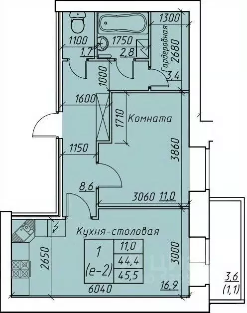 1-к кв. Вологодская область, Вологда  (45.5 м) - Фото 0