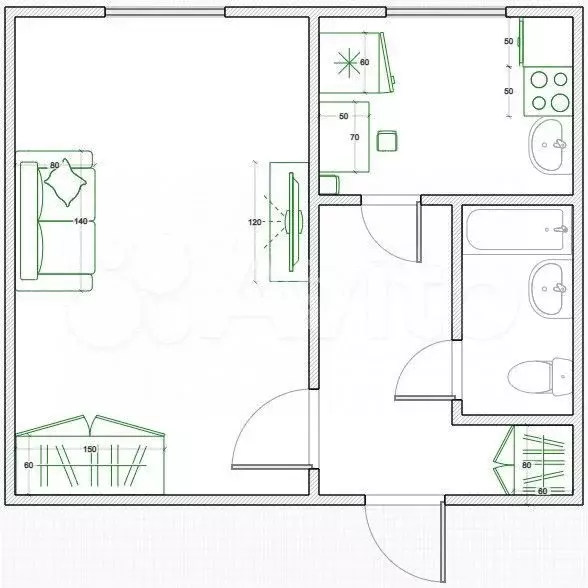 1-к. квартира, 31 м, 4/5 эт. - Фото 0
