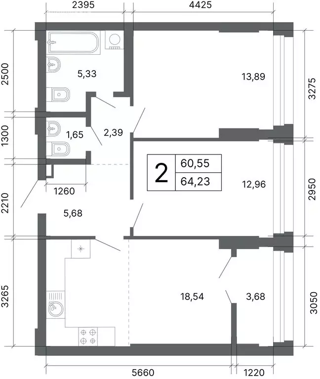 2-комнатная квартира: Екатеринбург, улица Мира, 47/7 (64 м) - Фото 1