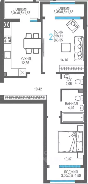 2-к кв. Крым, Алушта На Фонтанке жилой комплекс (58.71 м) - Фото 1