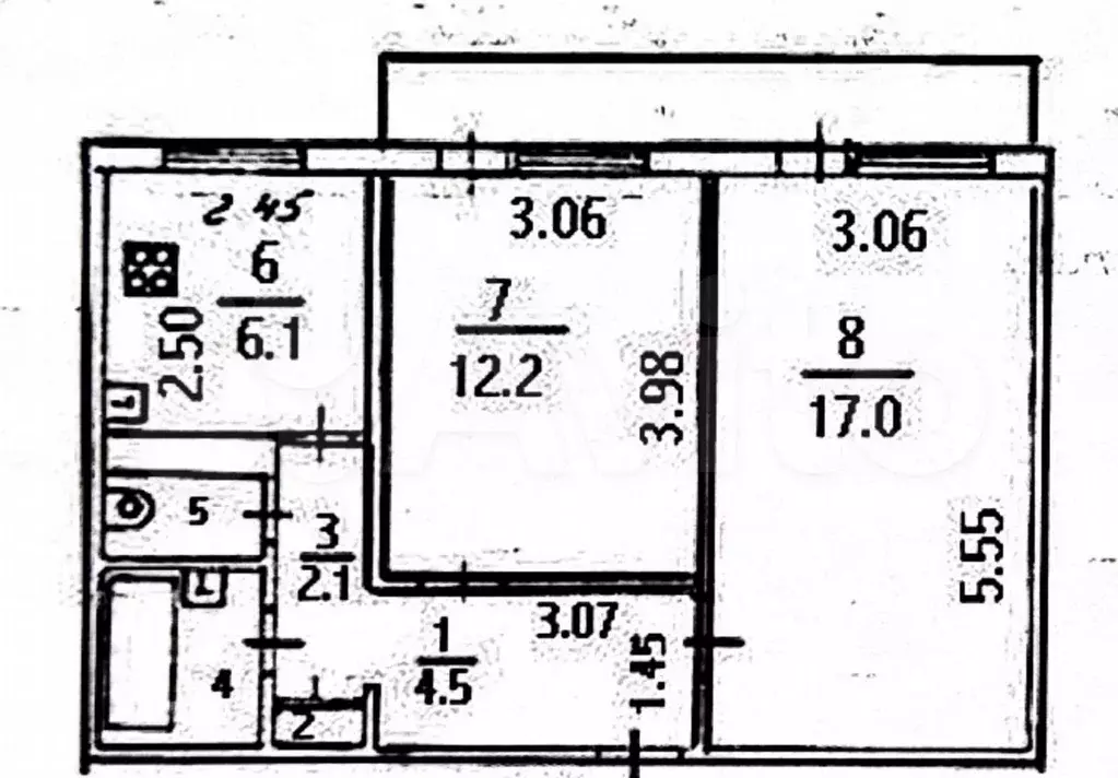 2-к. квартира, 46 м, 1/5 эт. - Фото 0
