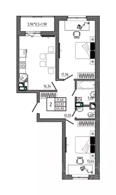 2-к кв. Воронежская область, Воронеж Нижняя ул., 32 (65.8 м) - Фото 1