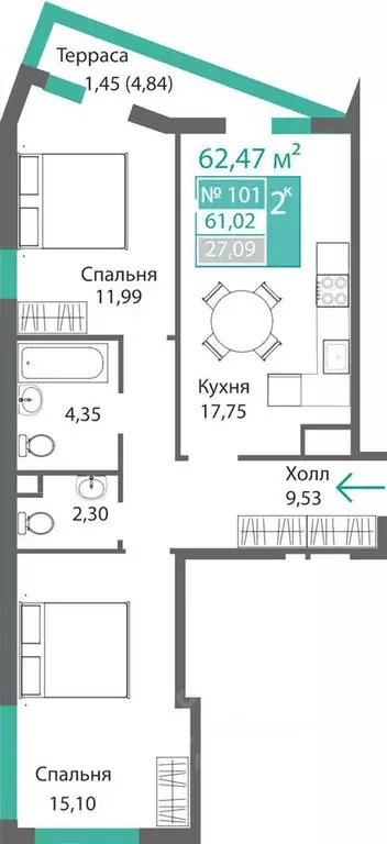2-к кв. Крым, Симферополь Крымская роза мкр,  (62.47 м) - Фото 0