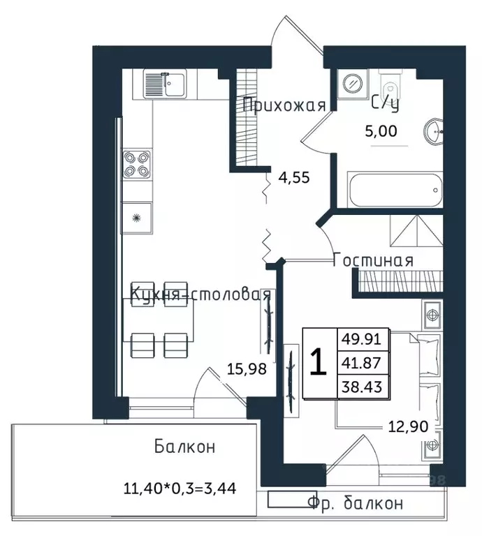 1-к кв. Калининградская область, Янтарный пгт ул. Советская (49.91 м) - Фото 1