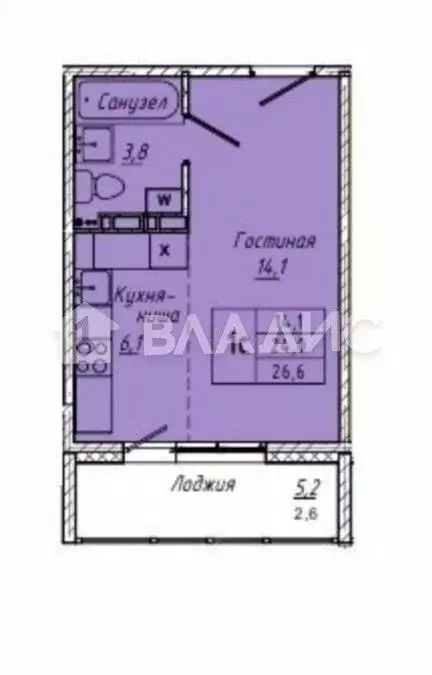 Студия Кемеровская область, Кемерово просп. Химиков, 38к1 (26.6 м) - Фото 1