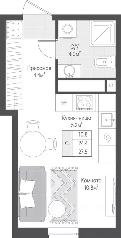 Студия Тверская область, Тверь Лесная Мелодия-3 жилой комплекс (25.2 ... - Фото 2