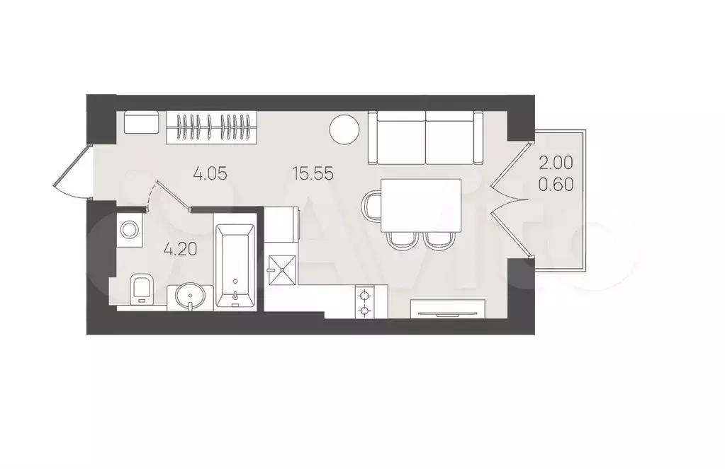 Квартира-студия, 23,8 м, 5/5 эт. - Фото 1