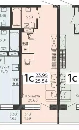 1-к кв. Воронежская область, Воронеж Острогожская ул., 156/2 (25.54 м) - Фото 1