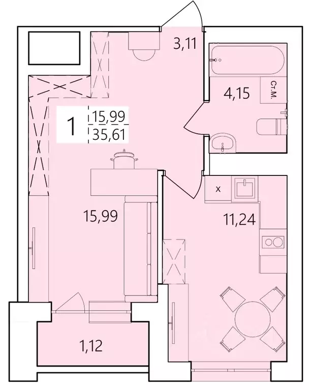 1-к кв. Башкортостан, Уфа ул. Пожарского, 237 (35.61 м) - Фото 1