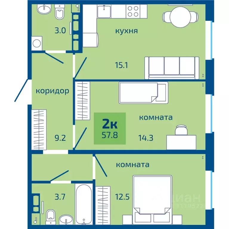2-к кв. Пермский край, Пермь ул. Старшего Лейтенанта Гачегова, 1 (57.8 ... - Фото 0
