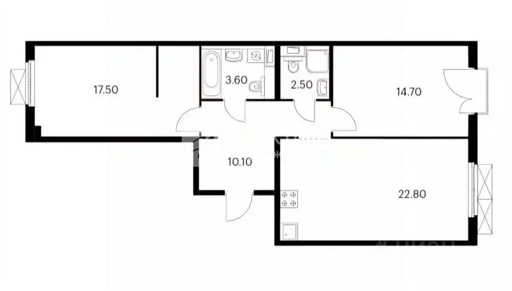 Квартира, 2 комнаты, 71.2 м - Фото 2
