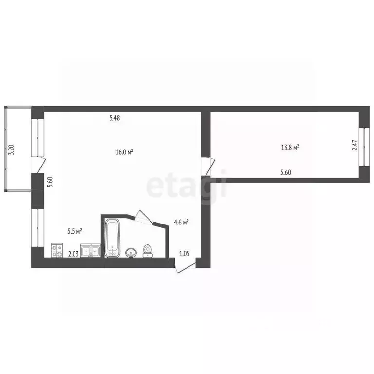 Студия Кемеровская область, Таштагол Ноградская ул., 3 (43.1 м) - Фото 1