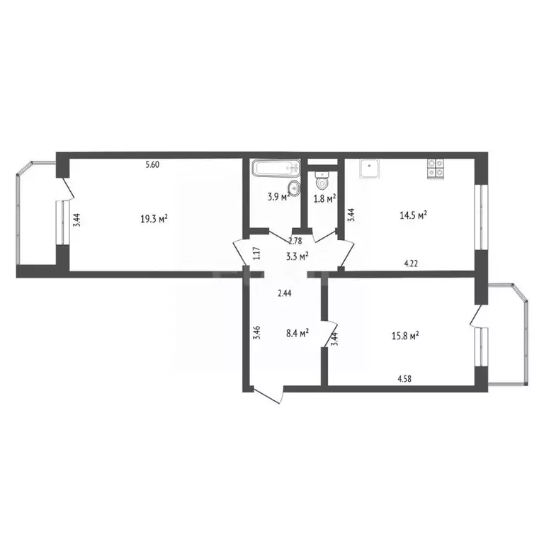 2-к кв. Тюменская область, Тюмень ул. 30 лет Победы, 148к3 (67.0 м) - Фото 1