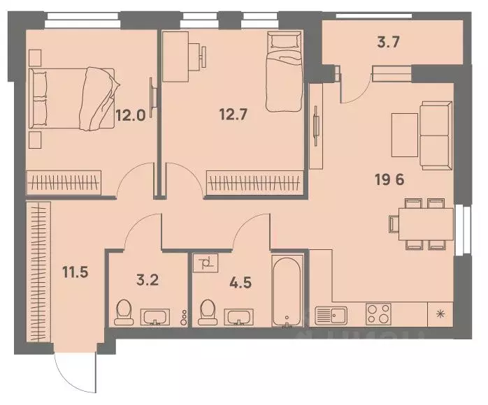 3-к кв. Пермский край, Пермь Трамвайная ул., 27 (65.1 м) - Фото 1