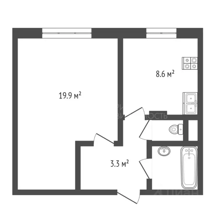 1-к кв. Тюменская область, Тюмень ул. Малыгина, 82 (35.0 м) - Фото 2