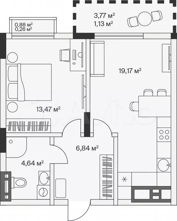 1-к. квартира, 45,5 м, 7/7 эт. - Фото 1