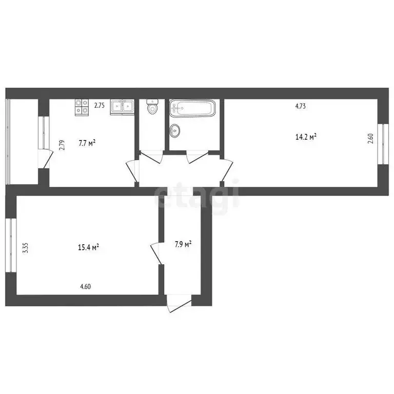 2-комнатная квартира: Омск, 3-я Молодёжная улица, 64 (49 м) - Фото 1