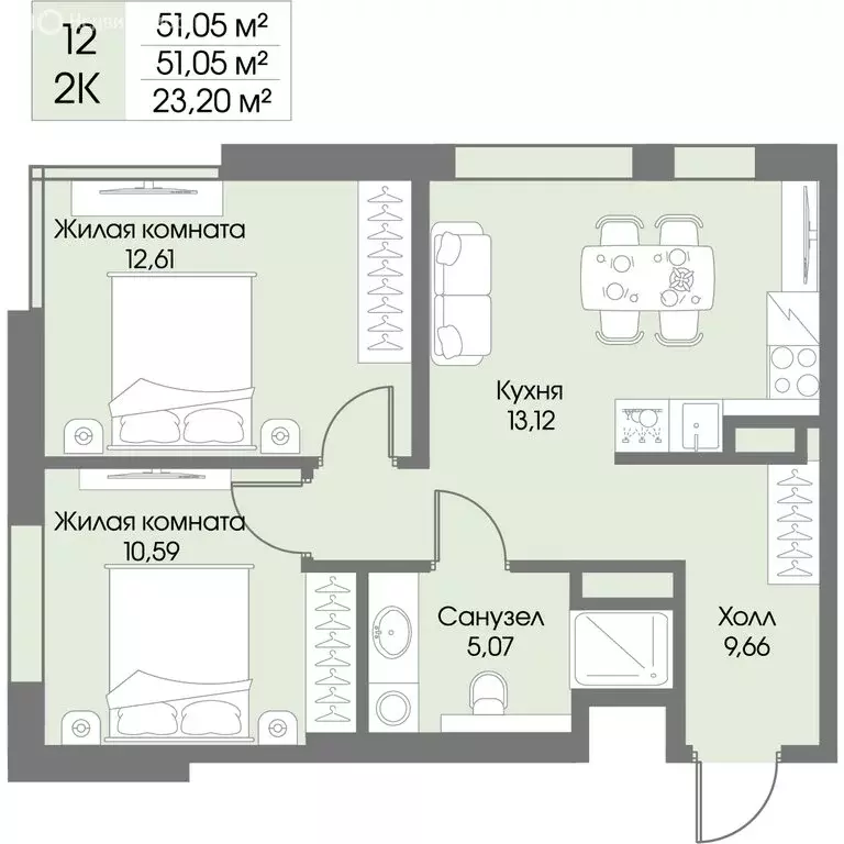 2-комнатная квартира: городской посёлок Рощино, ЖК Резиденция Рощино ... - Фото 1