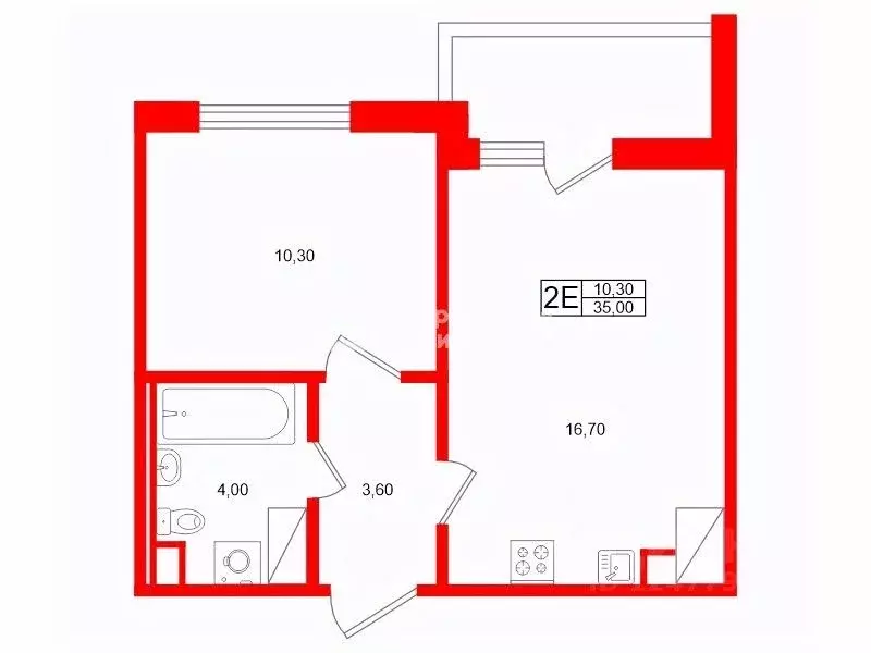 1-к кв. Санкт-Петербург Комендантский просп., 62 (34.6 м) - Фото 2