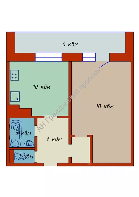 1-к кв. Санкт-Петербург Вербная ул., 18К1 (40.01 м) - Фото 1