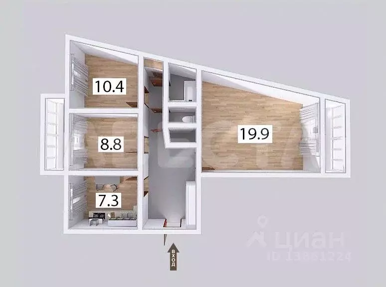 3-к кв. Омская область, Омск ул. 15-я Рабочая, 102А (65.3 м) - Фото 1