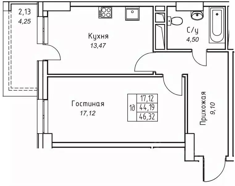 1-к кв. Саха (Якутия), Якутск 11-й кв-л,  (46.32 м) - Фото 1
