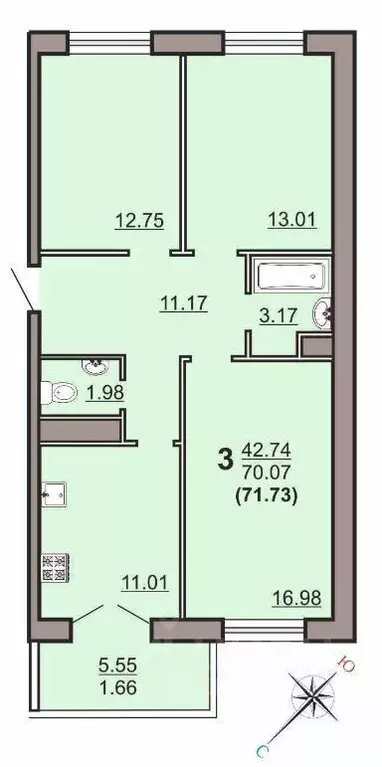 3-к кв. Вологодская область, Вологда Медуницинская ул., 11 (71.0 м) - Фото 0