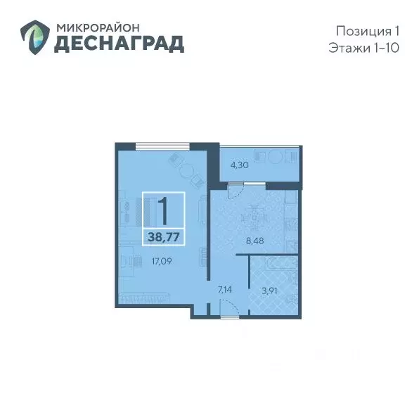 1-к кв. Брянская область, Брянск Флотская ул. (38.77 м) - Фото 0