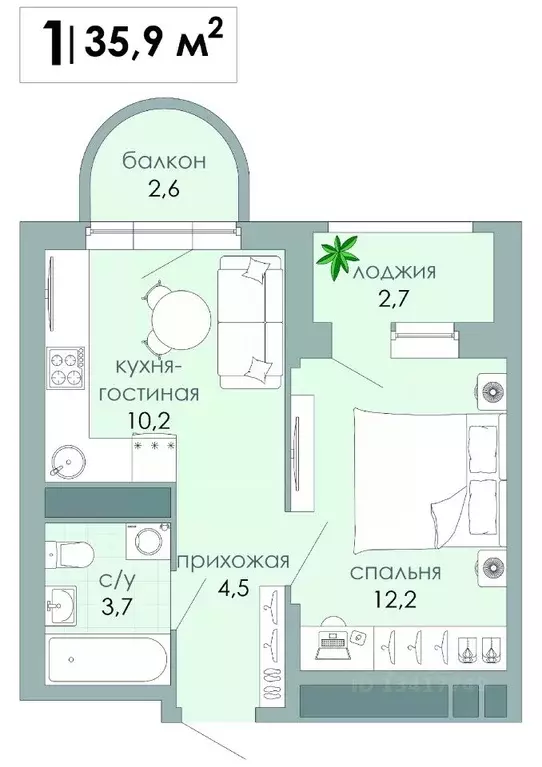 1-к кв. Тверская область, Тверь Южный мкр,  (35.9 м) - Фото 0