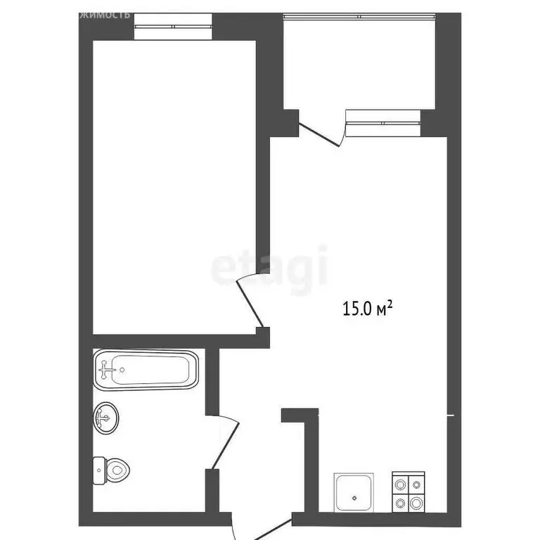 1-комнатная квартира: Тюмень, улица Владимира Бахарева, 3к1 (36.4 м) - Фото 1