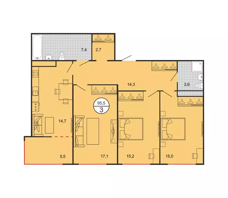 3-к кв. Ставропольский край, Георгиевск Олимп жилой комплекс (95.5 м) - Фото 1