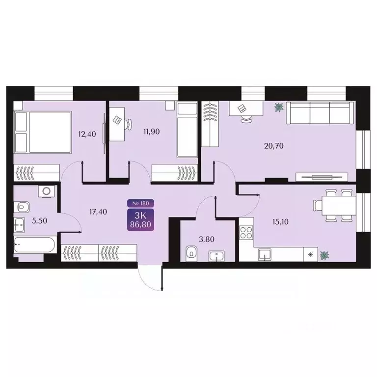 3-к кв. Омская область, Омск ул. 5-я Северная, 123 (86.8 м) - Фото 2