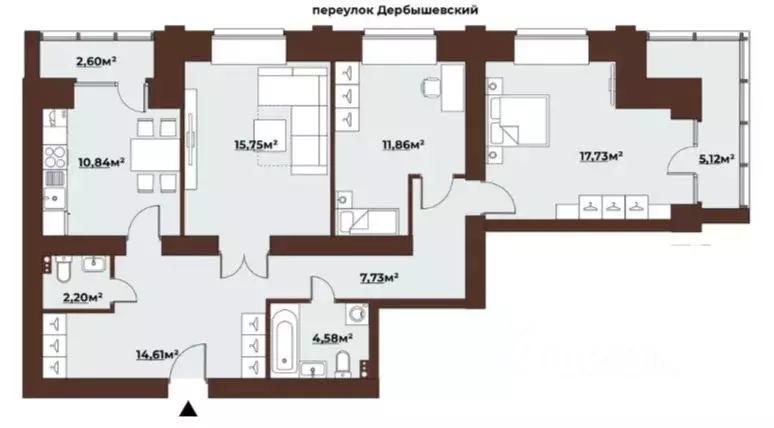 3-к кв. Томская область, Томск Заозерный пер., 30 (89.16 м) - Фото 1