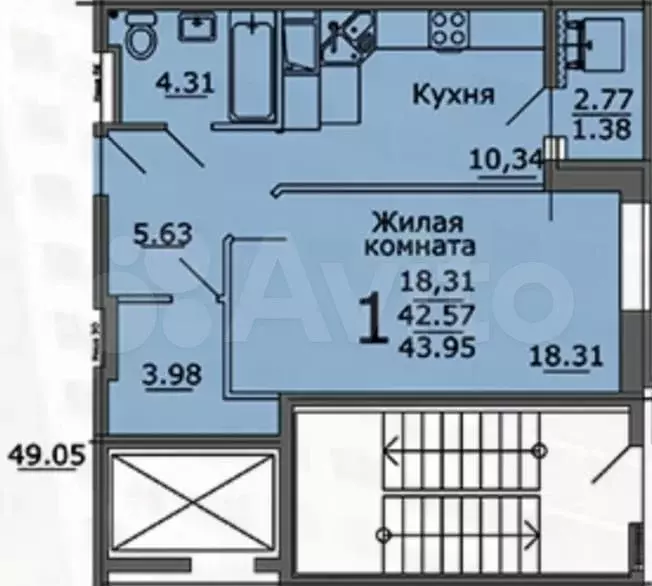 1-к. квартира, 42,6 м, 21/25 эт. - Фото 0