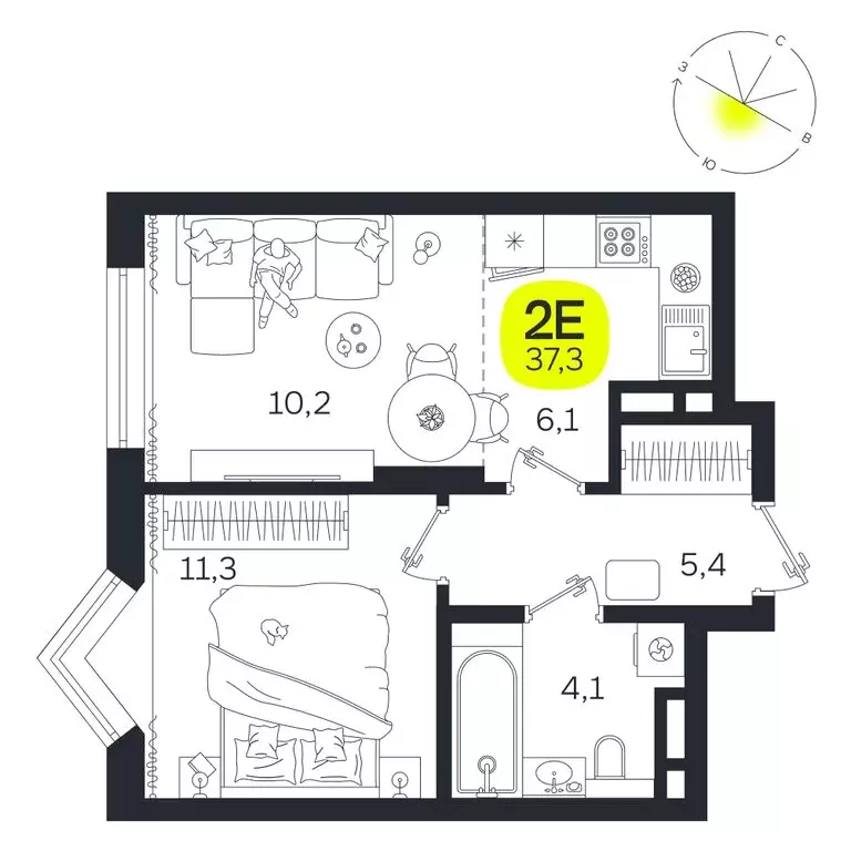 2-комнатная квартира: Екатеринбург, улица Титова, 19Б (37.3 м) - Фото 0