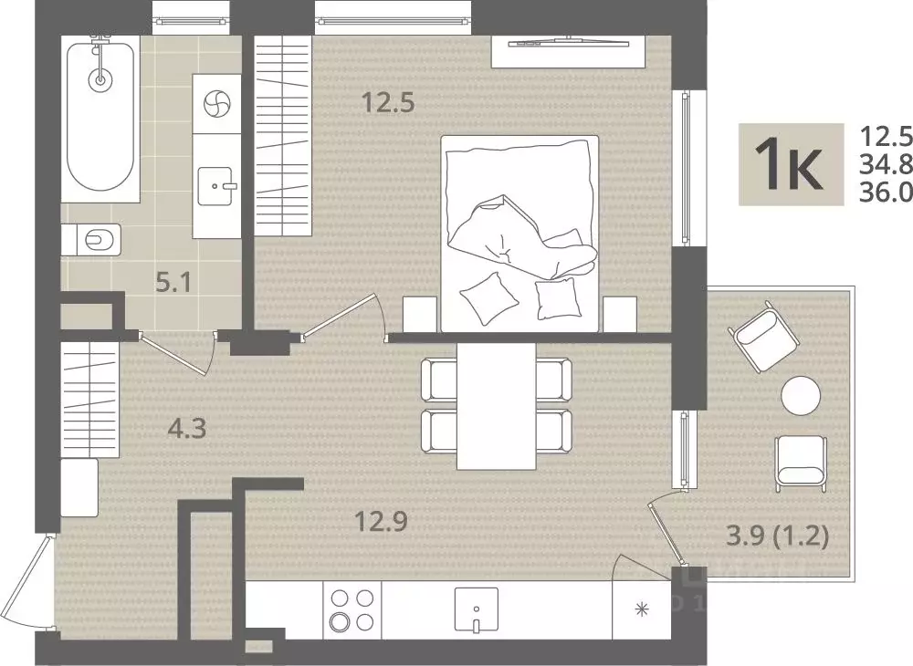 1-к кв. Калининградская область, Пионерский пос. Рыбное,  (36.0 м) - Фото 1