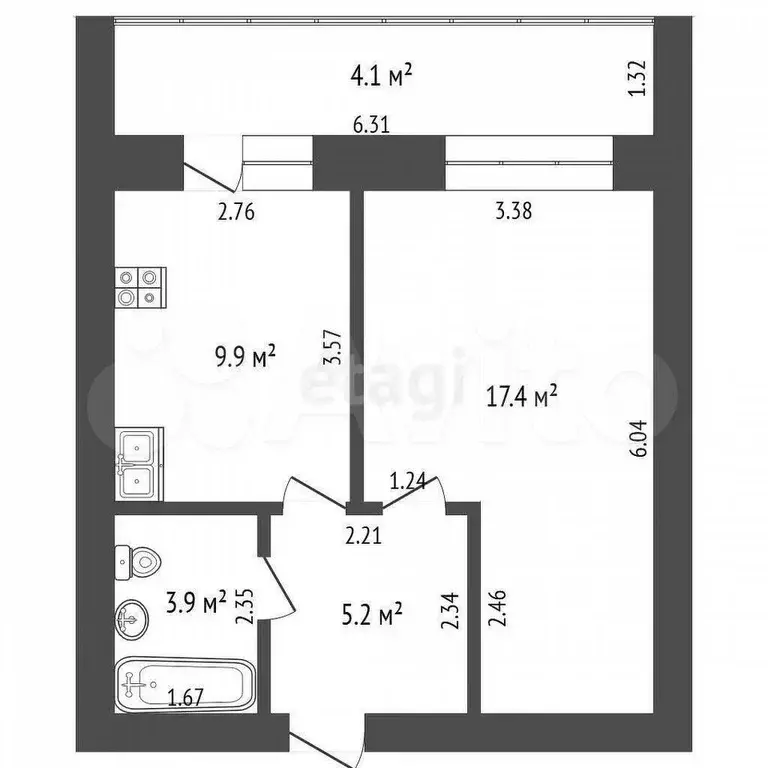 1-к. квартира, 44,6 м, 2/9 эт. - Фото 0