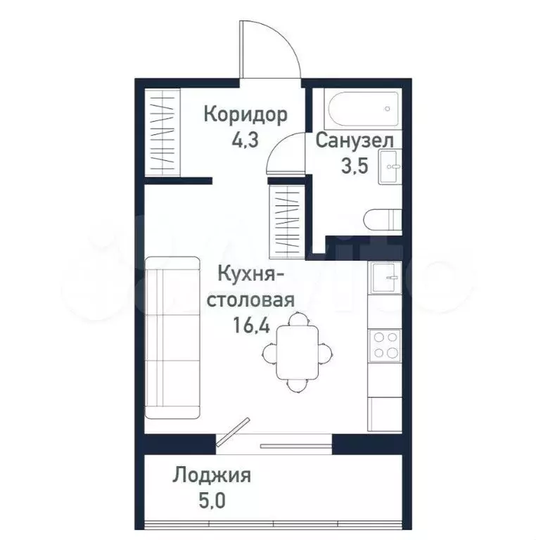 Квартира-студия, 26,4 м, 7/10 эт. - Фото 0