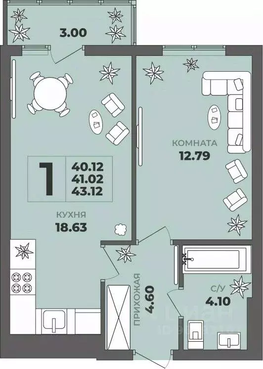 1-к кв. Калининградская область, Калининград ул. Генерала Толстикова, ... - Фото 1